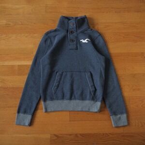 Hollister Men's Blue Washed Pullover Sweatshirt Mock Neck Snap Button Size S